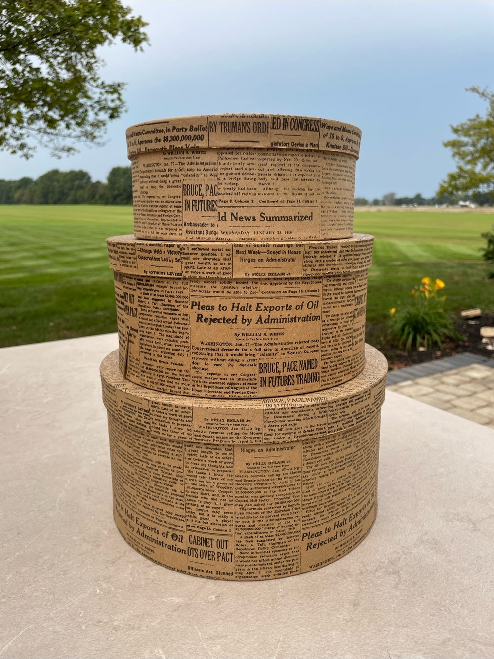 Vintage Look Newspaper Print Stackable Box Set